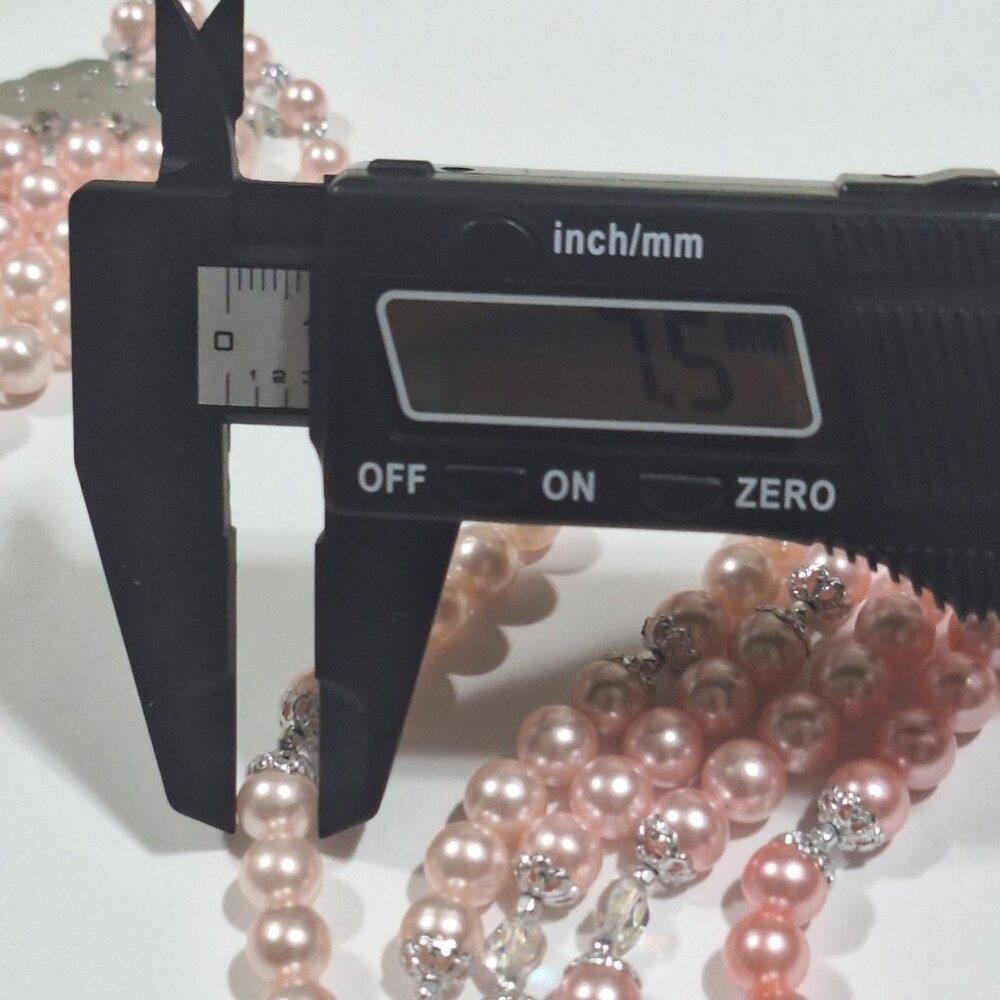 Vintage Japan 5 Strand Multi Pink Ombre Faux Pearl AB Crystal Necklace 15-18" - Picture 12 of 12